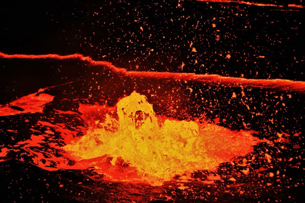 Erta Ale lava erupting at night in the Danakil Depression, Afar Region, Ethiopia