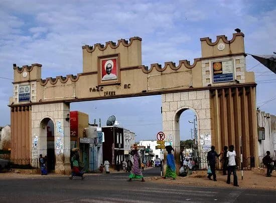 UNESCO-marked Jugol gate entrance to the old walled city of Harar, Ethiopia
