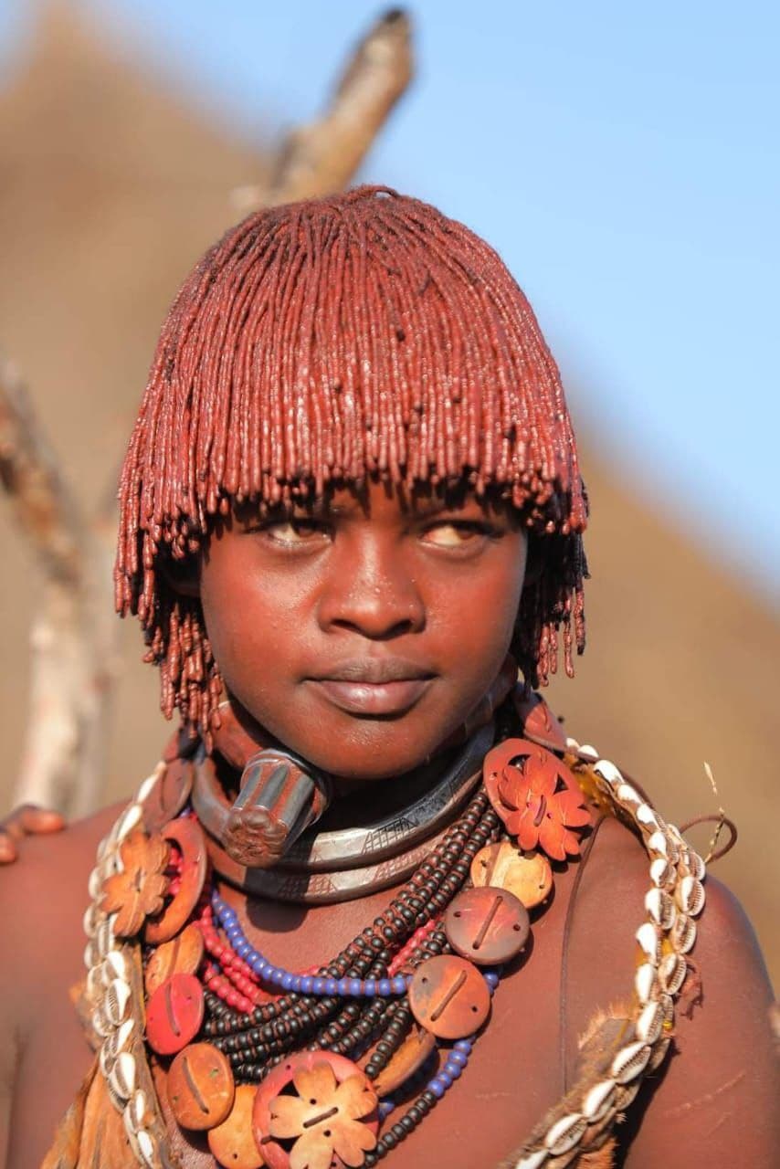 Hamar woman with ochre-dyed braids in the Lower Omo Valley, Ethiopia