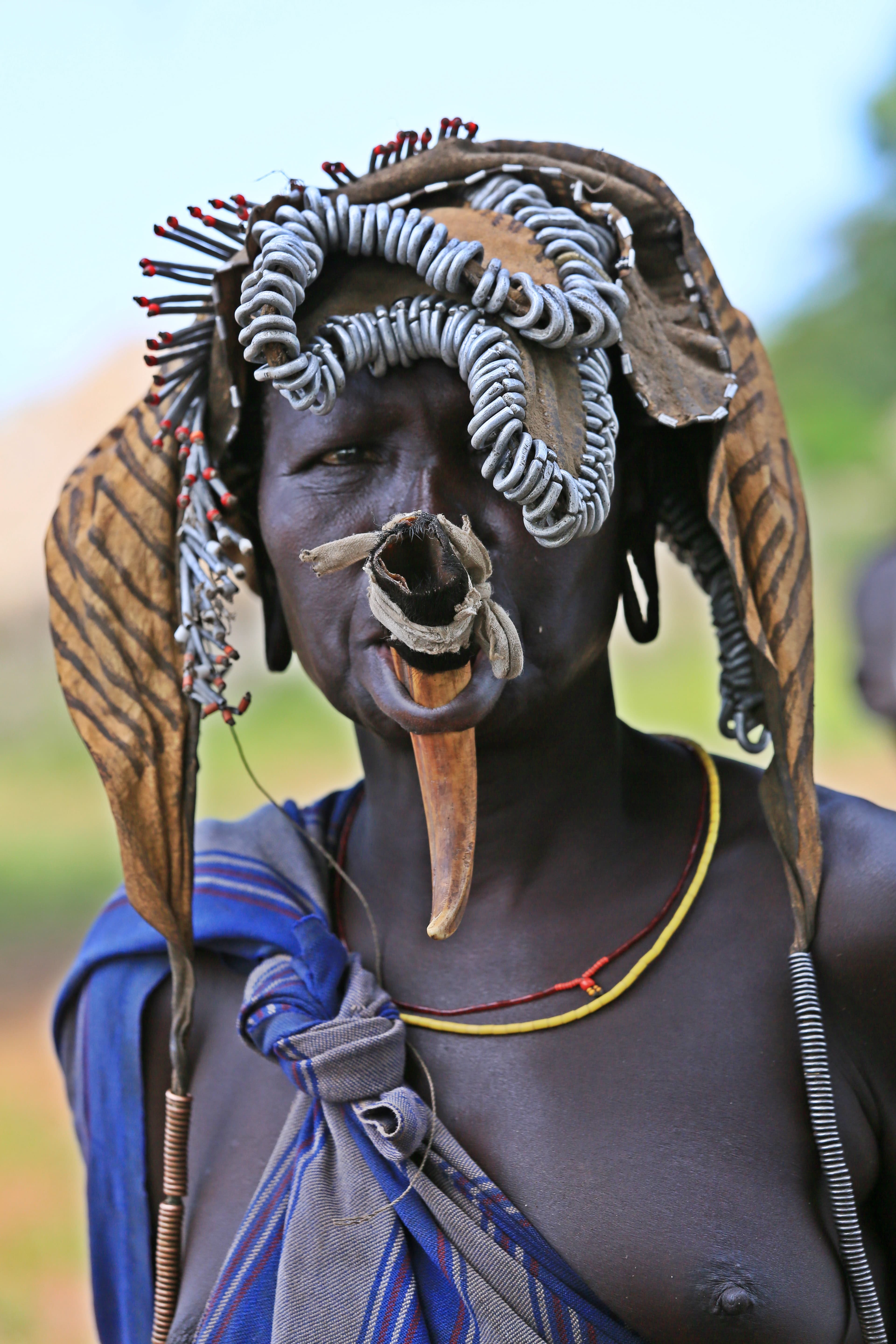 Mursi woman portrait in the Lower Omo Valley, Ethiopia