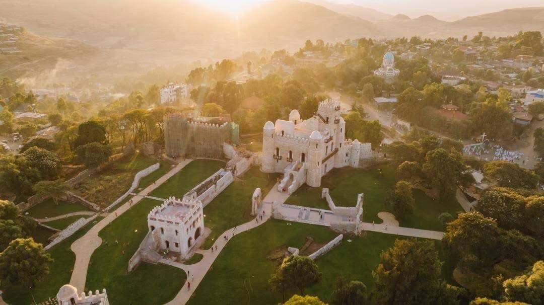 Aerial view of Fasilides palace in Gondar, Ethiopia