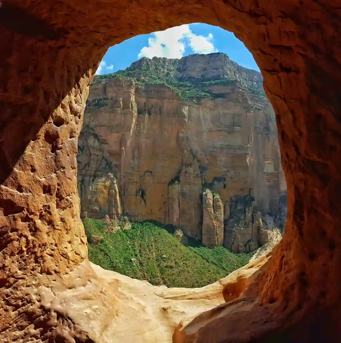 Rock-hewn church carved into a Tigray cliff, Ethiopia