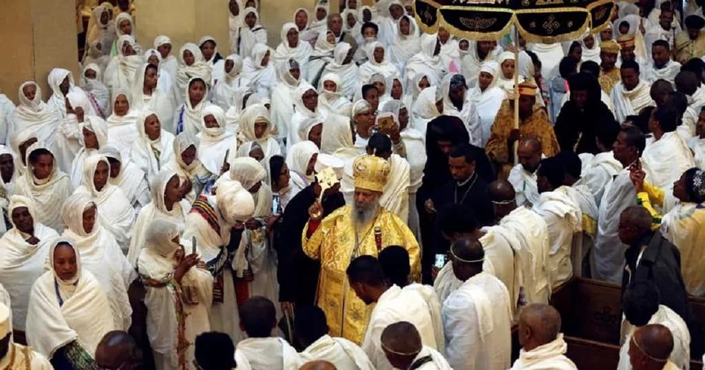 Orthodox clergy and congregation during Fasika celebrations