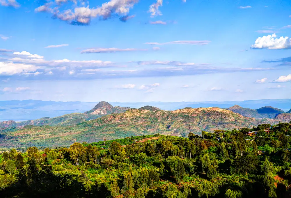 Rolling green hills and forested valleys of Mago National Park, Ethiopia